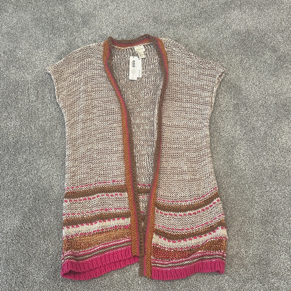 Chico's Pink and Brown Open-Front Cardigan